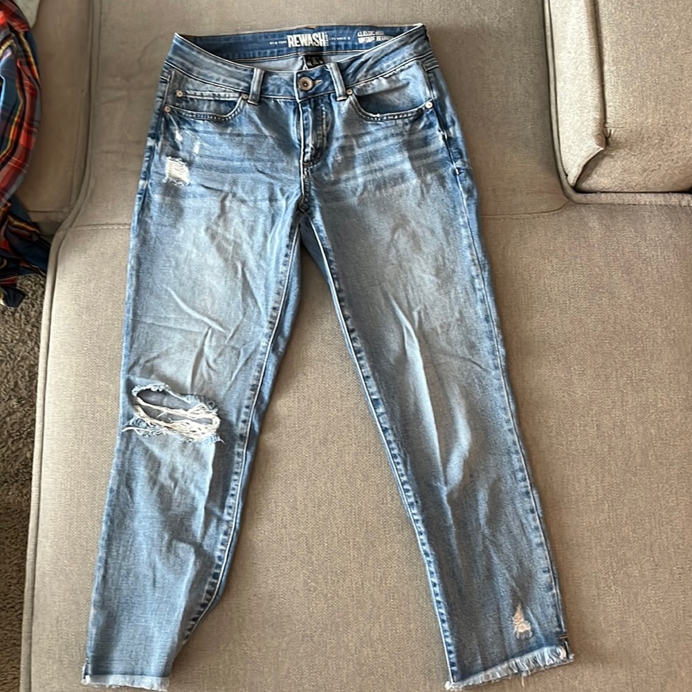 Classic rise medium washed distressed jeans